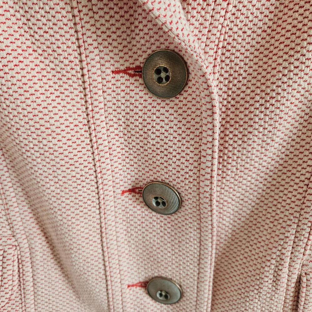 Cabi Woman Size M Jacket Knit Pique Coral & White Metal Buttons Flap Pockets - Picture 3 of 8